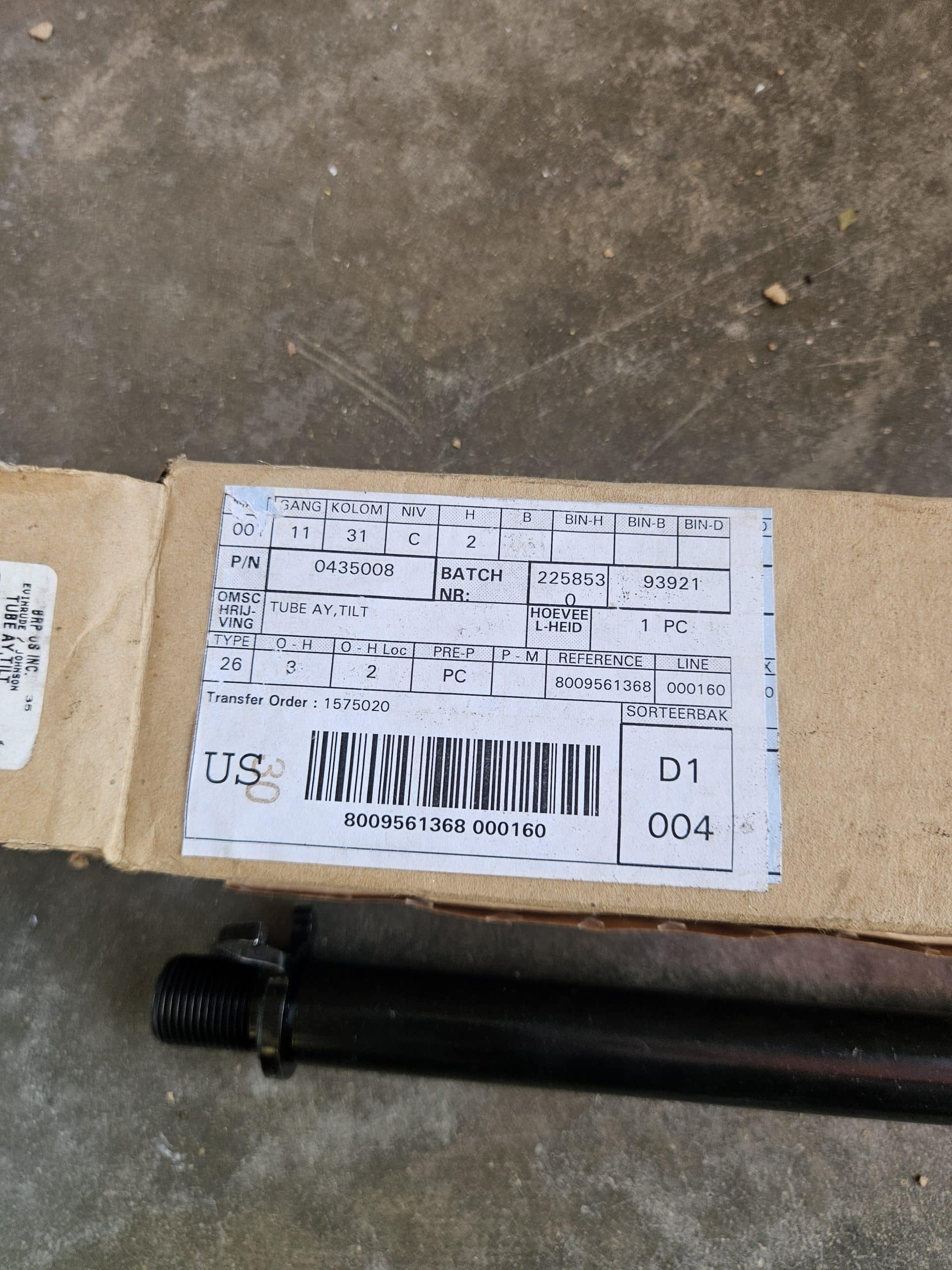 Tube de basculement Evinrude Johnson 0435008