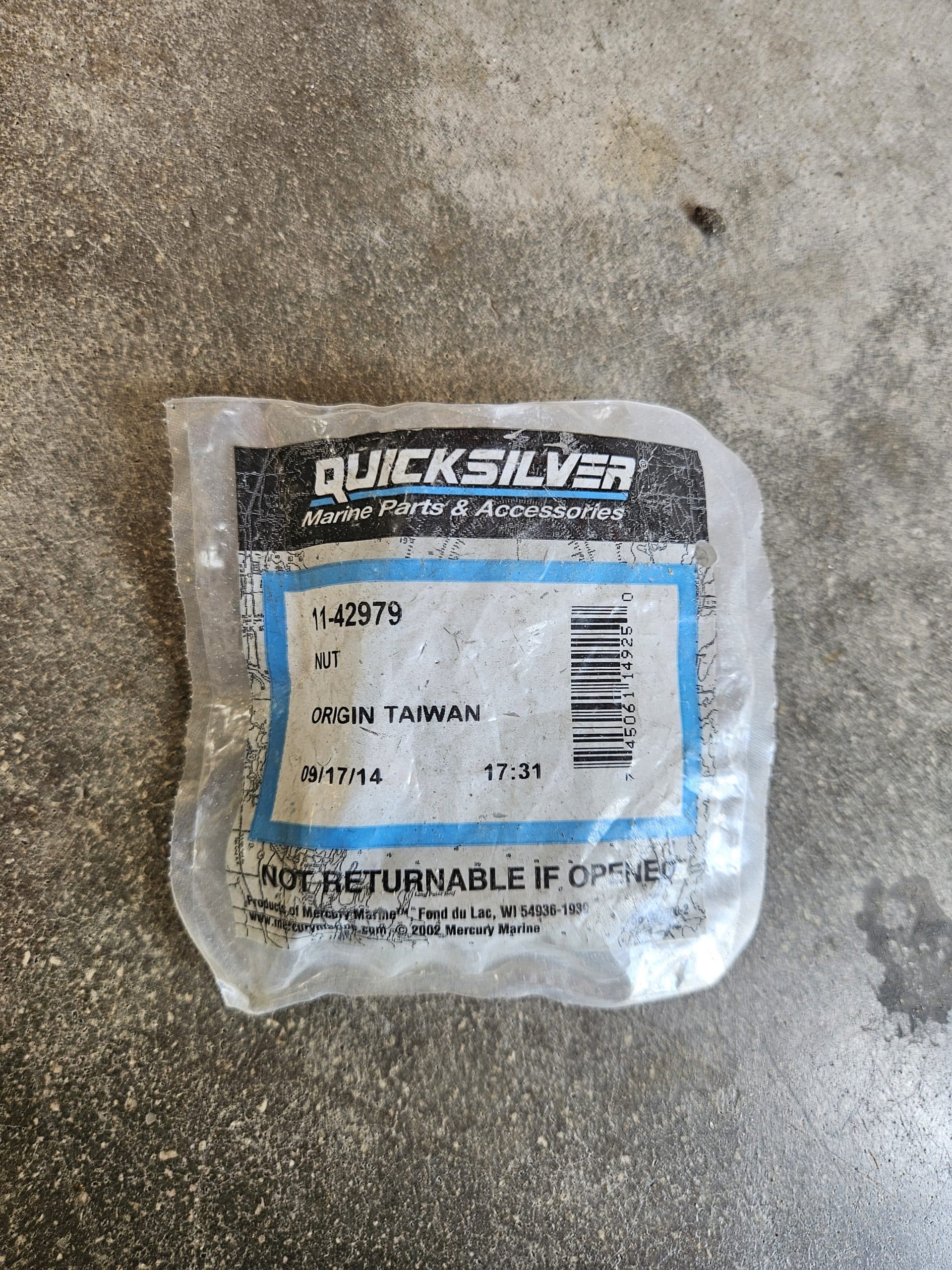 Écrou Quicksilver 11-42979 pour volant moteur Mercury
