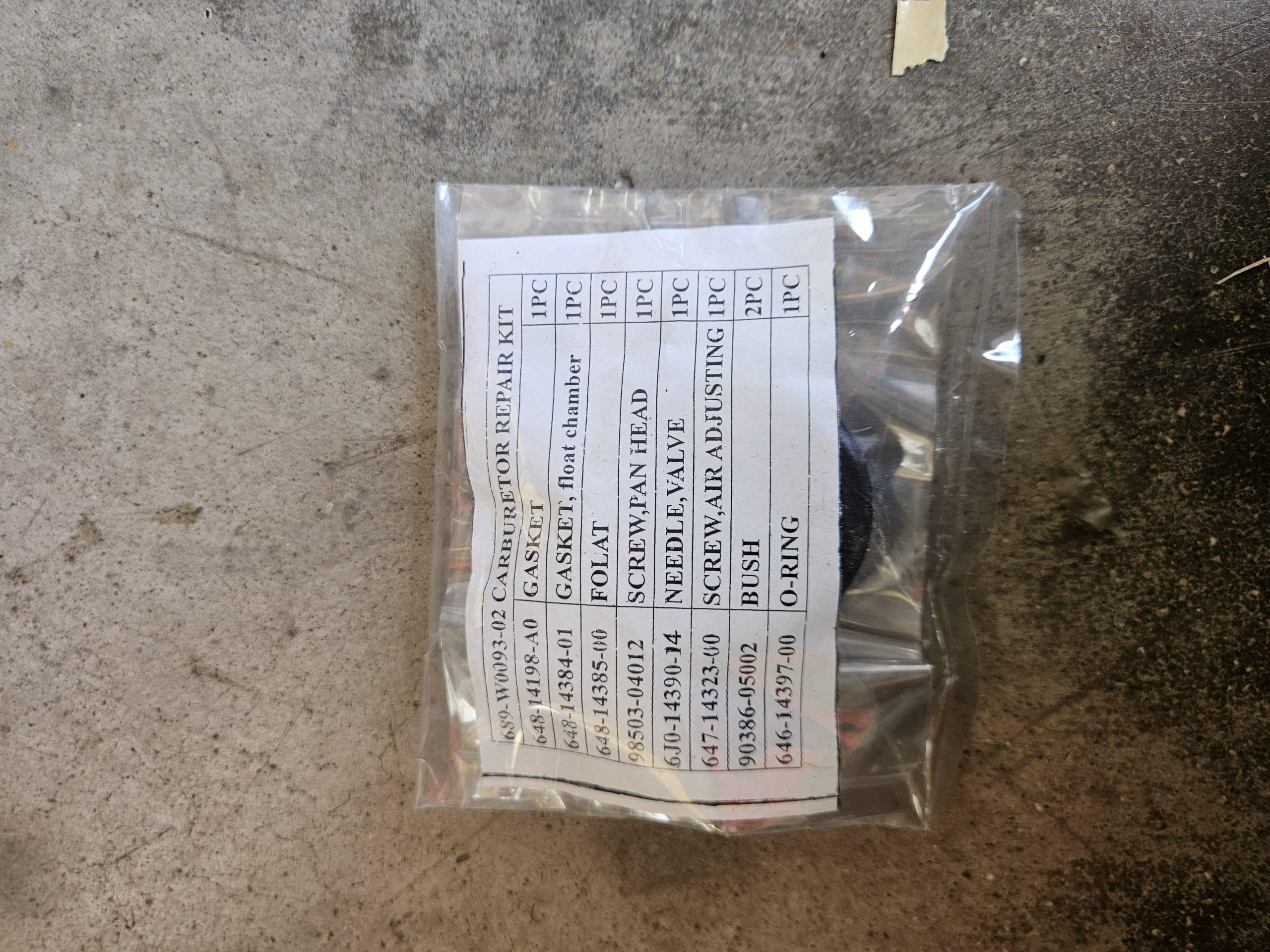 Kit de réparation carburateur 6G8-W0093-02